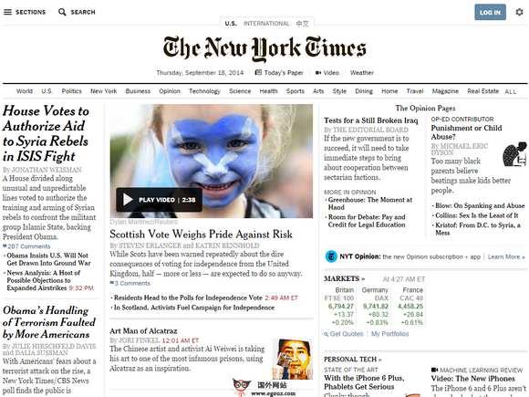 Nytimes:紐約時報官方網站