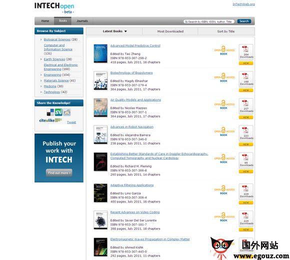 Intechopen:免費科技文獻