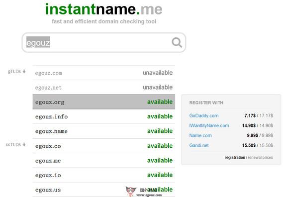 InstantName.me:線上域名查詢篩選搜尋引擎