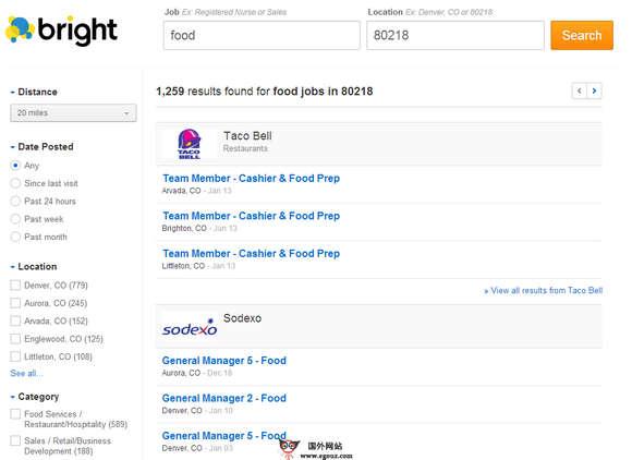 Bright:美國職位就業搜尋引擎