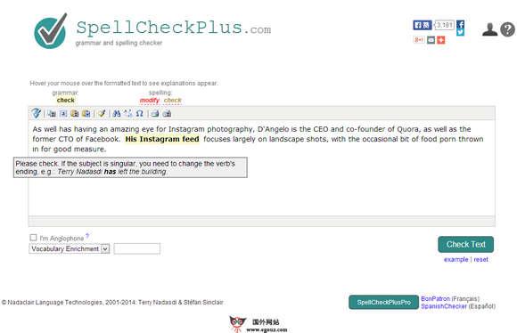 SpellCheckPlus:線上英語語法檢測工具