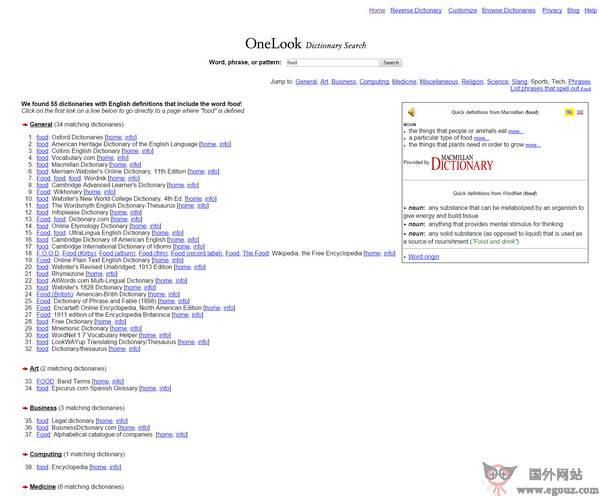 OneLook:線上英文詞典資料庫